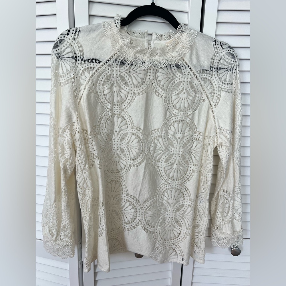 Sezane Bianca Lace Blouse in Ecru
